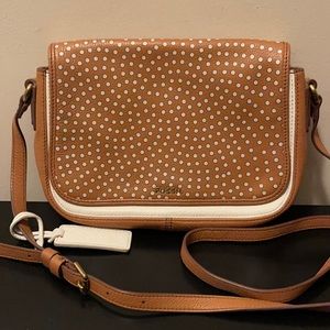 Fossil leather cross body polka dot bag